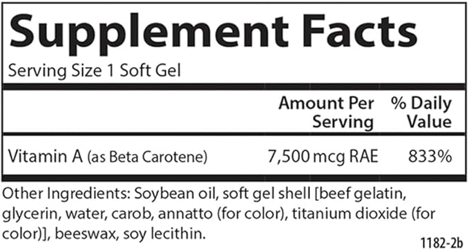 Carlson - Super Beta Carotene, 25000 IU (15 mg), Vitamin A as Beta Carotene, Bioavailable and Bioactive Form, Vision Health, Healthy Skin, 250 Softgels