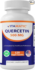 Vitamatic Quercetin 500 mg, 120 Vegetarian Capsules (Non-GMO, Gluten Free, Vegan) - Supports Cardiovascular Health