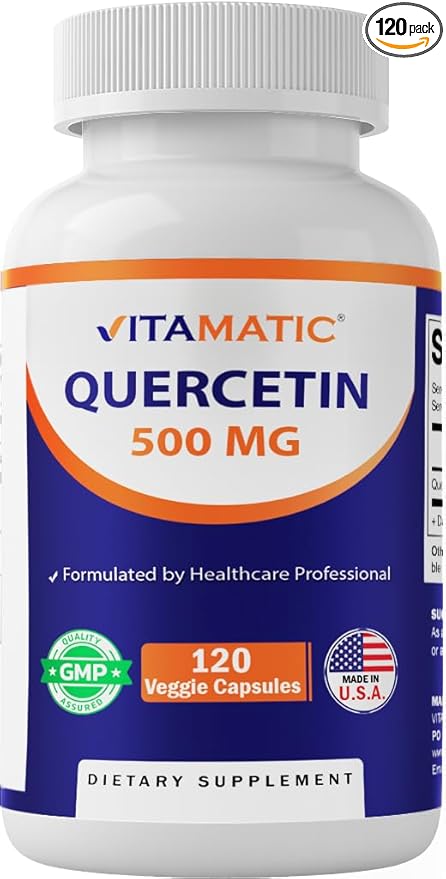 Vitamatic Quercetin 500 mg, 120 Vegetarian Capsules (Non-GMO, Gluten Free, Vegan) - Supports Cardiovascular Health