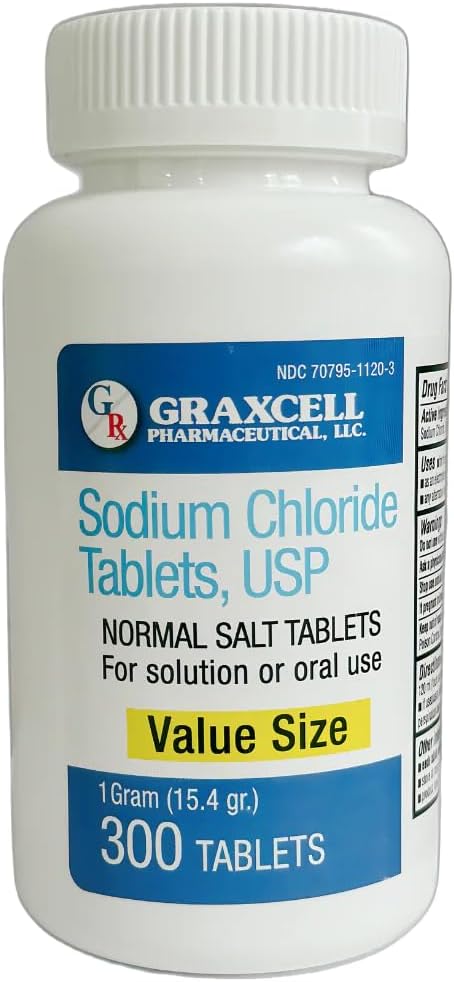 Sodium Chloride Tablets 1gm | Electrolyte Salt for POTS Syndrome and Dysautonomia Support | Rapid Rehydration| 15.4gr. | 100 Count | Made in the USA