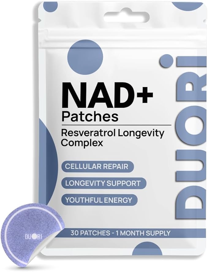 DUORI NAD+ Patch - Healthy Aging - NMNH - Resveratrol - CoQ10 - Lion's Mane - NAD+ - Vegan Daily Patch - 30 Patches