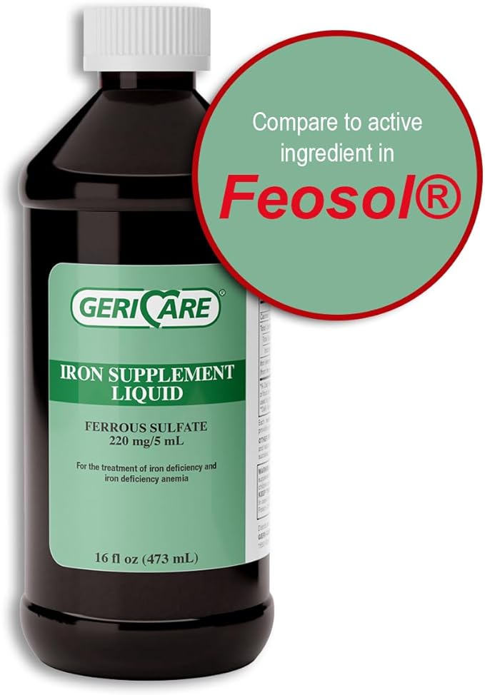 GeriCare High Potency Liquid Iron Supplement | Liquid Iron for Adults | for Anemia and Iron Deficiency | 220mg of Iron Per 5mL Dose. (Pack of 2)