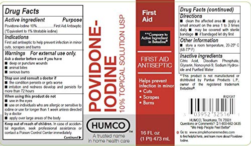 Humco 232516001 Povidone Iodine 10% Topical Solution, 16oz