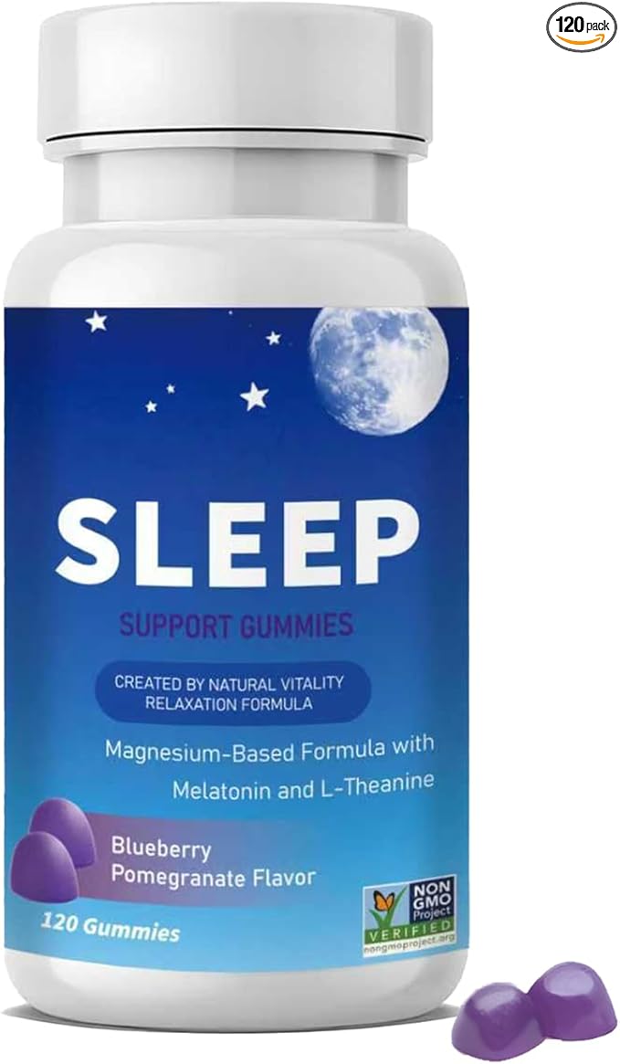 Sleep Gummies with Magnesium, Melatonin & L-Theanine | Sleep Support Supplement for Relaxation & Restful Nights | Helps Wind Down Before Bed, Wake Refreshed | Blueberry Pomegranate Flavor, 120 Count