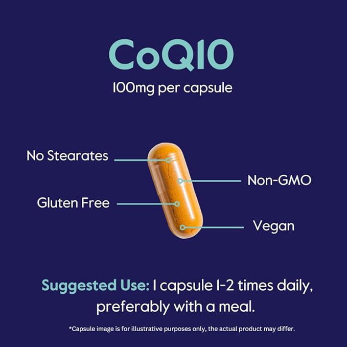BESTVITE Coenzyme CoQ10 100mg (120 Vegetarian Capsules) Naturally Fermented - No Stearates - No Fillers - Vegan - Non GMO - Gluten Free