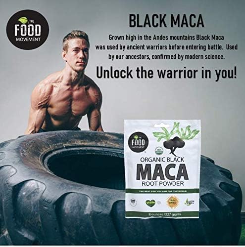 THE FOOD MOVEMENT CO. Black Maca 500mg 60 Capsules - Organic, Non-GMO, Vegan, Gluten Free- Black Maca Root Supplement for Whole Body Wellness