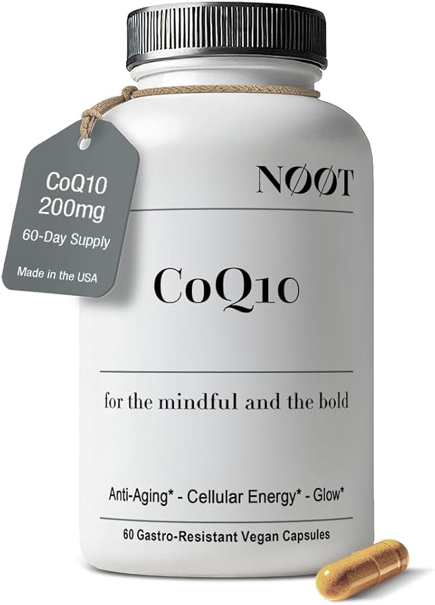 NOOT CoQ10 200mg - High Absorption-Coenzyme-Q10, Antioxidant for Heart and Cognitive Health and Immune Support, Energy Production, Ubiquinone, Vegan, Coq 10 Supplement, Nootropic, 60 Capsules