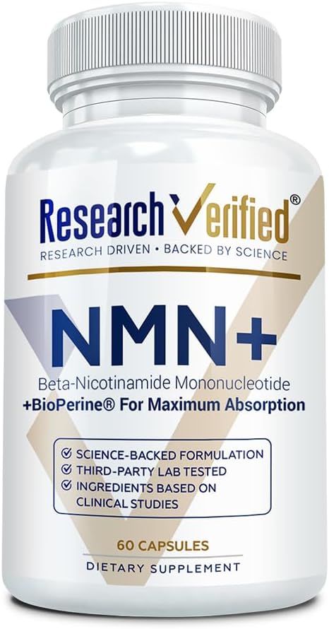 Research Verified NMN - Boost Cellular Energy, Support Healthy Aging & Vitality - 500mg Pure NMN - 60 Capsules - 1 Bottle