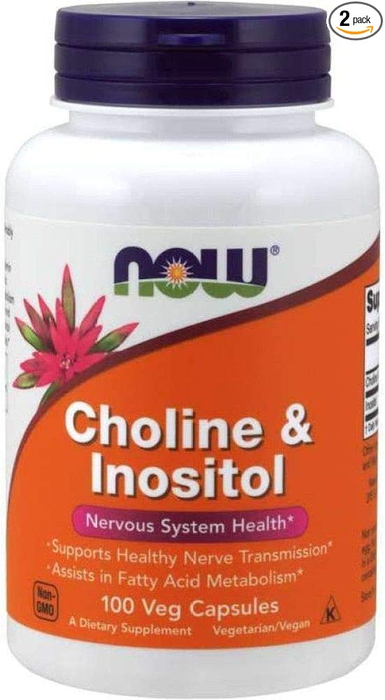 NOW Choline and Inositol 500mg, 100 Capsules (Pack of 2)