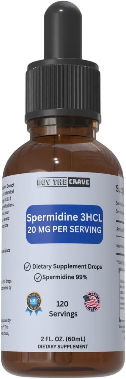 Spermidine Liquid Drops – 20mg per Serving – Cellular Health & Longevity Support – Fast-Absorbing Formula – 2 fl oz Dropper Bottle – Non-GMO, Vegan, Sugar-Free