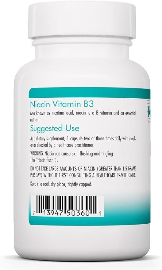 Allergy Research Group Nutricology Niacin Supplement - Vitamin B3 for Men & Women, Niacin with Flush, Nicotinic Acid, NAD, 250mg Vegetarian Capsules - 90 Count