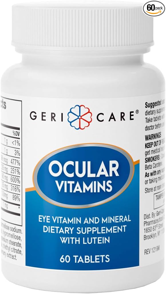 GeriCare Ocular Vitamins, Eye Vitamins and Minerals with Lutein, Dietary Supplement Tablets, 60 Count (Pack of 1)