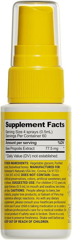 Beekeeper's Naturals Kids Propolis Throat Spray 95% Bee Propolis Extract - Natural Immune Support & Sore Throat Relief, Antioxidants & Gluten-Free, 1.06 oz (Pack of 2)