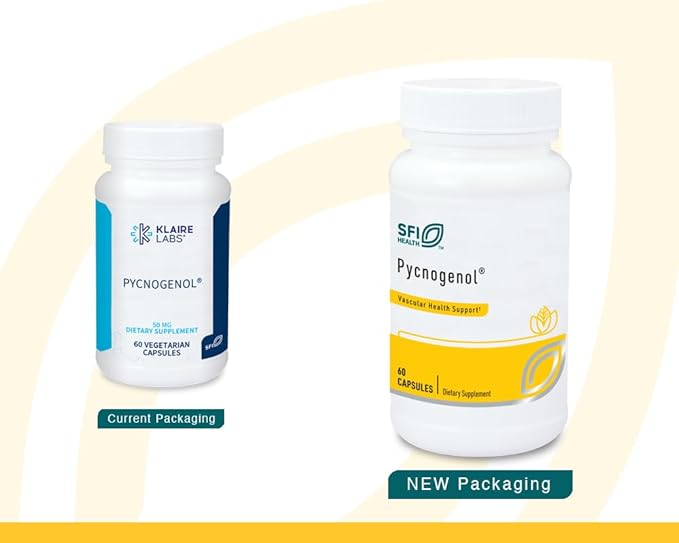 Klaire Labs SFI Health Pycnogenol 50 mg - Hypoallergenic Antioxidant Supplement with French Maritime Pine Bark Extract - Gluten-Free, Soy-Free 50mg Pycnogenol Extract (60 Capsules)