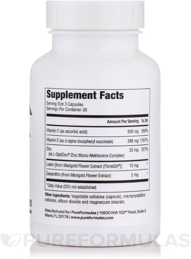 PureFormulas Pure Eye Support | Lutein and Zeaxanthin Supplement - 90 Vegetarian Capsules, 2-Pack