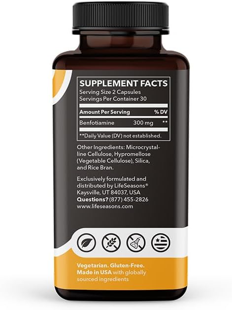 LifeSeasons Benfotiamine 300 mg per 2 Capsules – High‑Absorption Fat‑Soluble Vitamin B1 Supplement for Nerve & Metabolic Support, Cognitive & Circulatory Health – 60 Vegan Capsules