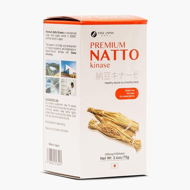 FINE JAPAN Premium Natto Kinase Tablets - 250mg Fermented Soy Enzyme for Circulation & Heart Support - 300 Tablets, Gluten-Free