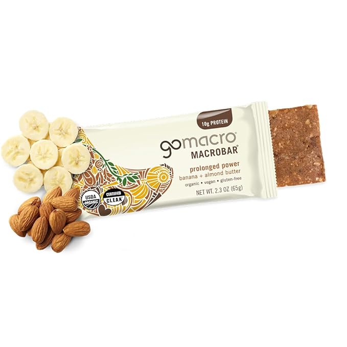 GoMacro MacroBar, Organic Vegan Protein Bar, Banana + Almond Butter, 2.3 oz (Pack of 12)