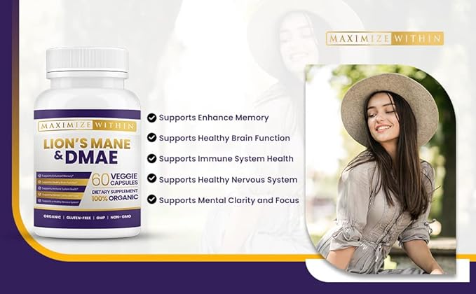 Maximum Slim Lion's Mane & DMAE Capsules: Enhance Memory, Boost Mental Clarity, and Sharpen Focus - 60 Capsules for Maximum Cognitive Support