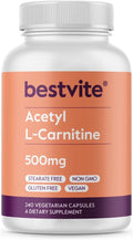 BESTVITE Acetyl L-Carnitine 500mg (240 Vegetarian Capsules) - No Stearates - Vegan - Non GMO - Gluten Free