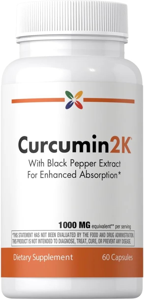 Curcumin2K Turmeric Root Complex with Black Pepper Extract, 1000mg, 60 Capsules, 1 Month Supply