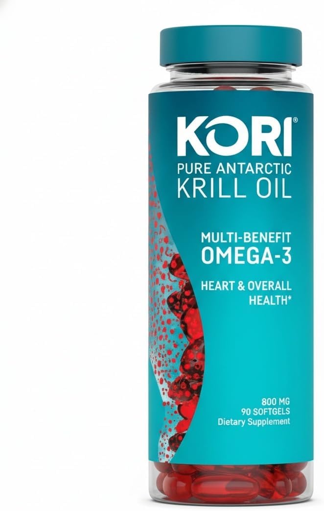 Kori Krill Antarctic Krill Oil Omega 3 Supplement, EPA & DHA, Superior Absorption vs Fish-Oil, 800 mg, 90 softgels