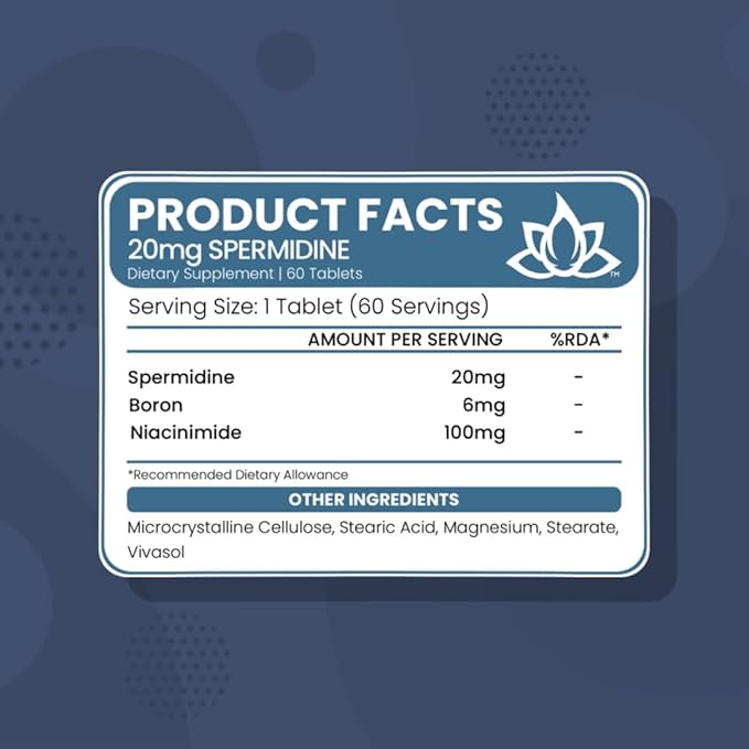 New World Health Brands Pure Spermidine (20mg) | 60 Tablets - Fertility, Anti-Aging & Reproductive Health Support, Easy to Swallow