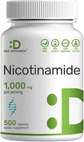 Vitamin B3 Nicotinamide 1,000mg Per Serving – 500 Capsules, Flush Free Niacin, Essential B3 – Supports Healthy Skin & Energy Production – Non-GMO