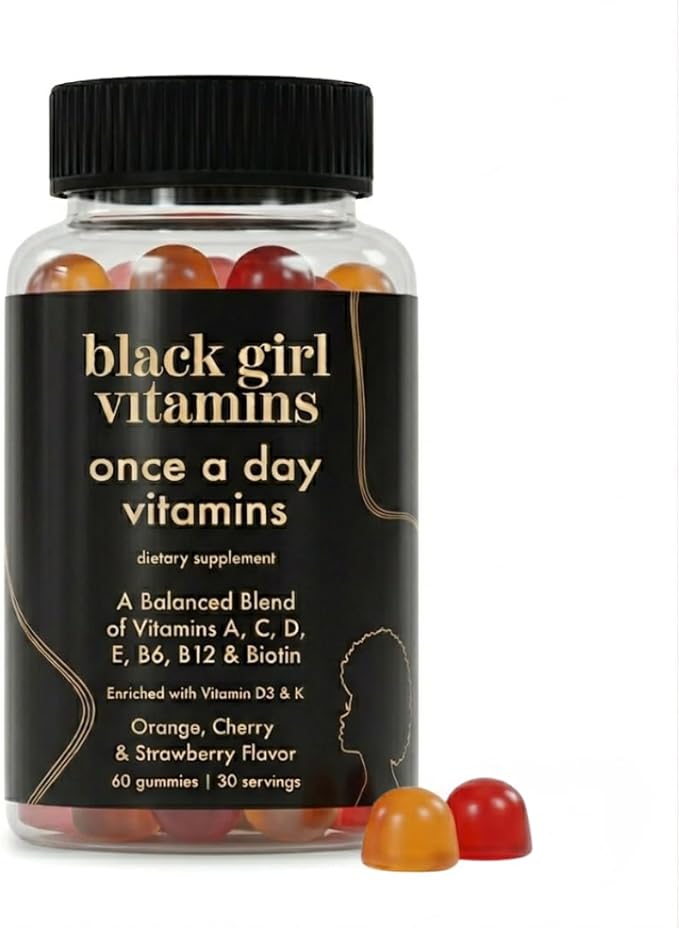 Black Girl Vitamins Once a Day - Womens Multivitamin Gummy - Vitamin A, B, C, E and Zinc. Multivitamin for Women, Immune Support. Vegan, Gluten-Free. Made in The USA (30 Day Supply, Strawberry)
