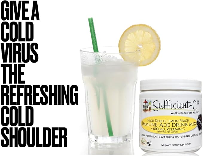 Sufficient-C High Dose Vitamin C Lemon Peach Immune-Ade Drink Mix - 125 gram Three (3) Pack