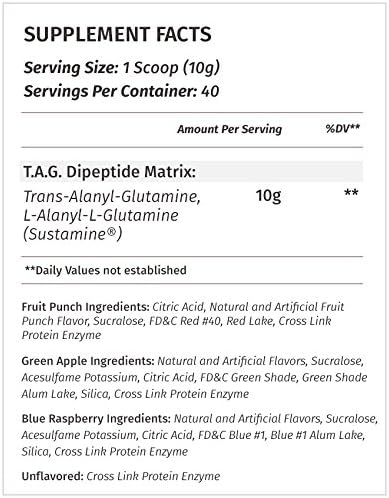Metabolic Nutrition, TAG, Trans Alanyl Glutamine, 100% L-Glutamine Peptide Powder, Pre Intra Post Workout Supplement, 400 Grams (40 Servings) (Green Apple)