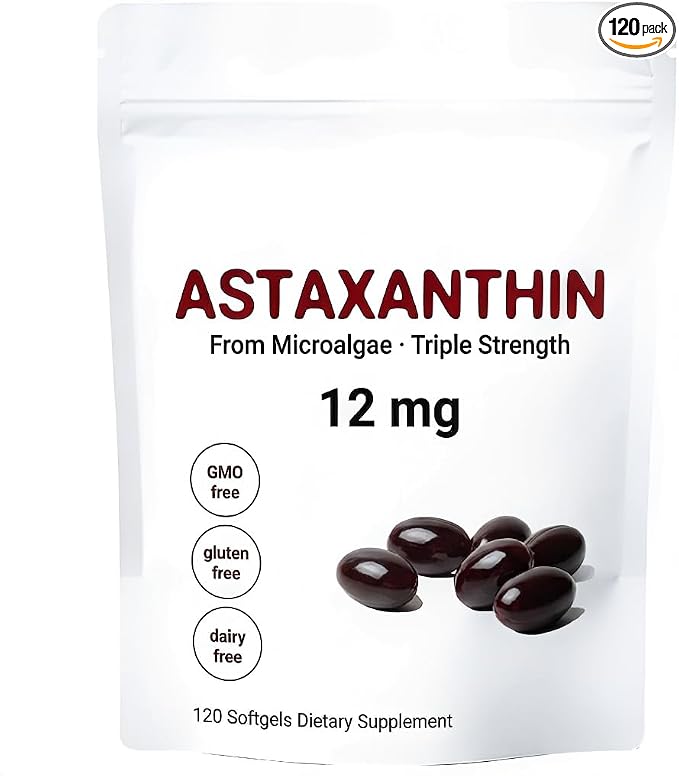 Astaxanthin 12mg Softgels - Premium Astaxanthin from Microalgae, Triple Strength, Immune Support - Non-GMO & Gluten Free 120 Softgels (1)