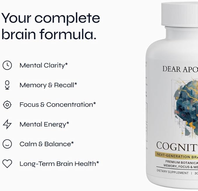 Cognitive Max Brain Health Supplement - DMAE Bacopa Ginkgo GABA Phosphatidylserine - Brain Nutrition Formula with B Complex DHA Vitamins Minerals - Daily Cognitive Wellness - Vegan - 60 Capsules