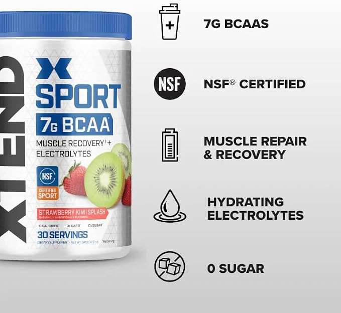 Scivation XTEND Sport BCAA Powder Strawberry Kiwi Splash - Electrolyte Powder for Recovery & Hydration with Amino Acids - 30 Servings,(Pack of 2)