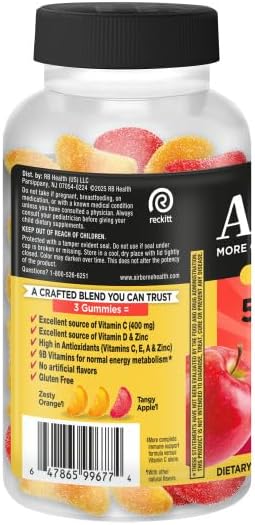 Airborne 400mg Vitamin C Gummies for Adults & Children, Immune Essentials Daily Immune Support Supplement with Vitamins C & E - Orchard Fruit Flavor, 132 Gummies (Pack of 2)