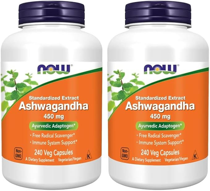NOW Foods Ashwagandha Extract 450 mg Vegan, Kosher, Non-GMO - 240 Veg Capsules, (Pack of 2)