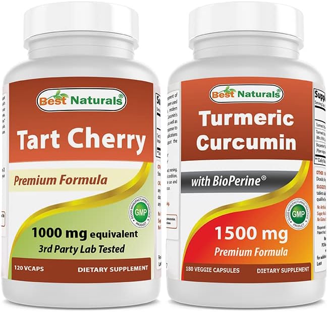 Tart Cherry Extract 1000 mg & Turmeric Curcumin 1500mg/Serving with Bioperine