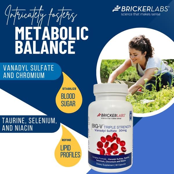 Bricker Labs Big-V Triple Strength Vanadyl Supplement: Vanadyl Sulfate 30 mg, Taurine 600 mg, Selenium, Chromium and Niacin, Blended Mineral Supplement Capsules 90 ct