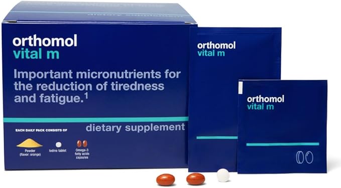 Orthomol Vital M Powder & Tablet Packet for Men, 30-Day Vitamin Supplement – Daily Energy, Fatigue Reduction & Vitality Support with Vitamins A, B, C, D, E, K, Omega-3 & Iodine