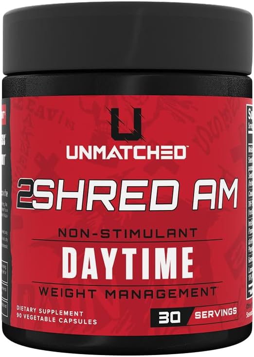 Unmatched 2Shred AM + PM | Non Stimulant Weight Management System | Thermogenesis, Fat Burning, & Appetite Control | 180 Vegetable Capsules, 30 Day Supply