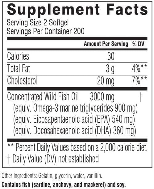 Swisse Wild Fish Oil Omega 3 Supplements for Women and Men 1000 mg Softgels | EPA DHA Fish Oil Supplements | Odorless - Helps Support Brain, Eye and Heart Health | 400 Softgel Pills