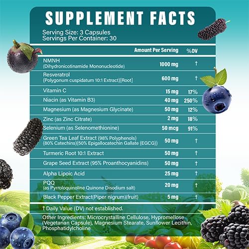 NMNH 1000mg Supplement, 13-in-1 Advanced Formula (Dihydronicotinamide Mononucleotide) – NAD+ Support for Healthy Aging, Energy & Focus – 90 Capsules, Non-GMO, Gluten-Free