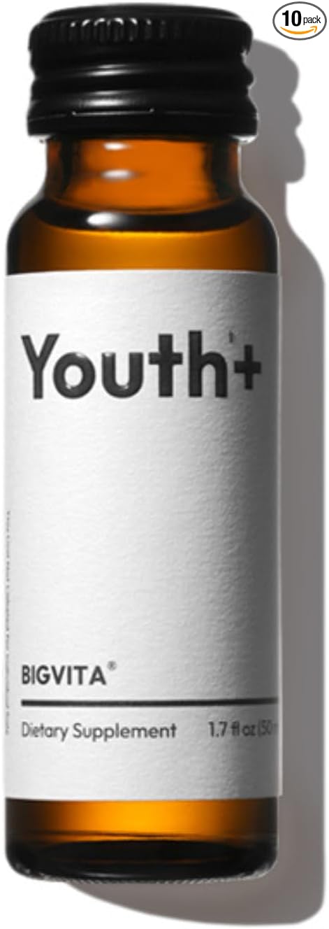 BIGVITA Youth+ | NAD+, Spermidine, and Ergothioneine Shots for Anti-Aging, Energy, Skin & Hair Health, Cognitive Support | Ready-to-Drink Supplement | Beauty from Within | Vegan, Made in USA