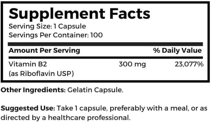 Dr. Clark Vitamin B2 Supplement, 300mg, 100 Gelatin Capsules