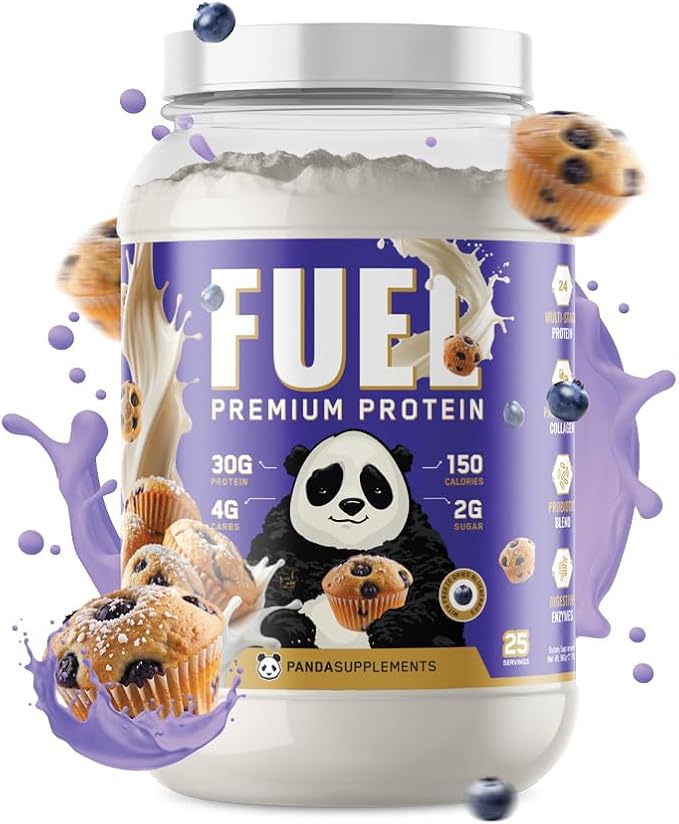 Underground Bio Labs Panda Fuel Premium Protein Whey,Hydrolyzed Collagen,Casein,Probiotics, Enzymes, Keto Friendly,Time Release, 25 Servings (2.5 Pound, Blueberry Muffin)