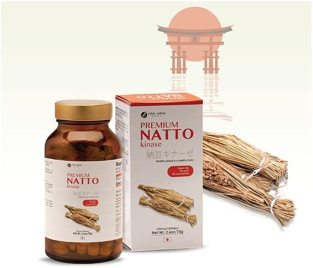FINE JAPAN Premium Natto Kinase Tablets - 250mg Fermented Soy Enzyme for Circulation & Heart Support - 300 Tablets, Gluten-Free