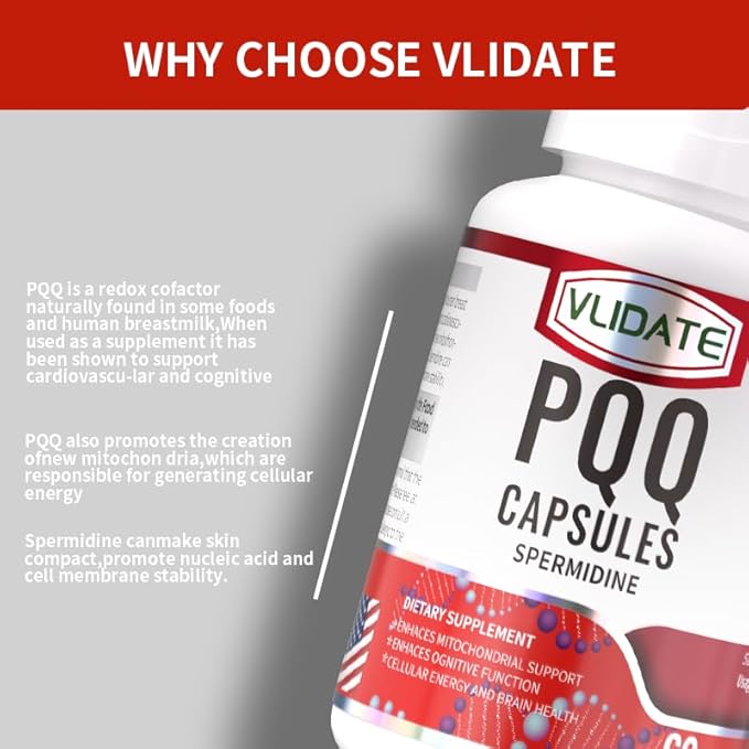 PQQ Complex – Featuring Pyrroloquinoline Quinone, GABA, Spermidine & Vitamin E – Enhances Mitochondrial Support & Brain Function – 30 Vegetarian Capsules