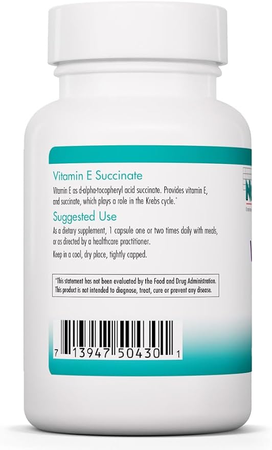 Nutricology Vitamin E Succinate - 400 IU d-Alpha-Tocopheryl Succinate - Antioxidant & Energy Support - Dry Powder Vegetarian Capsules - Hypoallergenic Formula - 100 Servings - 100 Capsules