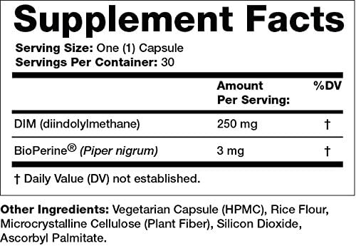 Olympian Labs DIM Supplement 250mg with BioPerine® – 30 Capsules – Supports Healthy Estrogen Metabolism, Hormonal Balance & Overall Wellness for Men and Women