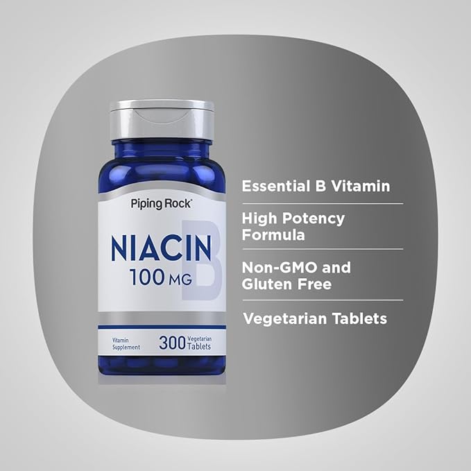 Piping Rock Niacin Supplement 100mg | 300 Tablets | Vitamin B3 for Men and Women | Nicotinic Acid with Flushing | Vegetarian, Non-GMO, Gluten Free